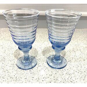 Libbey Sirrus Blue Wine Iced Tea Glasses Set of 2 ribbed /rings  Barware